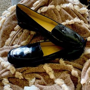 Talbots Black patent leather slip on loafers